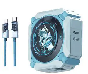 SONGX Luo Tianyi 70W GaN Charger with 1m Type-C Cable, 3-Port Fast Charging (1xUSB, 2xType-C Ports), Compatible with iOS/Android/Windows/Handheld Consoles, Star Ring Lighting Surround, Mecha Charger SONGX Luo Tianyi 70W GaN Charger with 1m Type-C Cable, 3-Port Fast Charging (1xUSB, 2xType-C Ports), Compatible with iOS/Android/Windows/Handheld Consoles, Star Ring Lighting Surround, Mecha Charger