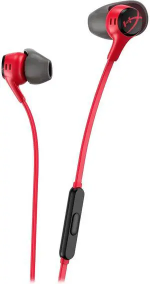 HyperX Cloud Earbuds II  14mm Drivers, Four Eartips, Hard-Shell Carrying Case, Low-Profile 90° Plug, 3.5mm Plug, Built-in Microphone, Multi-Function Button, PC, Mobile, Nintendo Switch  Red