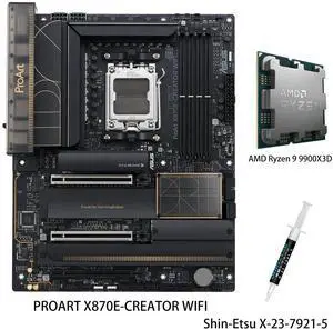 ASUS ProArt X870E-CREATOR WIFI Motherboard & AMD Ryzen 9 9900X3D CPU Combo, AM5 ATX , PCIe 5.0 x16 slots with full support for next-gen GPUs, DDR5, dual USB4, 10 Gb & 2.5 Gb LAN, WiFi 7 ASUS ProArt X870E-CREATOR WIFI Motherboard & AMD Ryzen 9 9900X3D CPU Combo, AM5 ATX , PCIe 5.0 x16 slots with full support for next-gen GPUs, DDR5, dual USB4, 10 Gb & 2.5 Gb LAN, WiFi 7