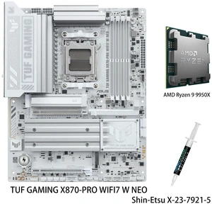 ASUS TUF GAMING X870-PRO WIF17 W NEO ATX Motherboard & AMD Ryzen 9 9950X CPU Combo ,16+2+1 power, DDR5 with DRAM and AEMP, four M.2 slots , PCle 5.0 for next-gen GPUs , 5GbEthernet and 64MB BIOS ASUS TUF GAMING X870-PRO WIF17 W NEO ATX Motherboard & AMD Ryzen 9 9950X CPU Combo ,16+2+1 power, DDR5 with DRAM and AEMP, four M.2 slots , PCle 5.0 for next-gen GPUs , 5GbEthernet and 64MB BIOS