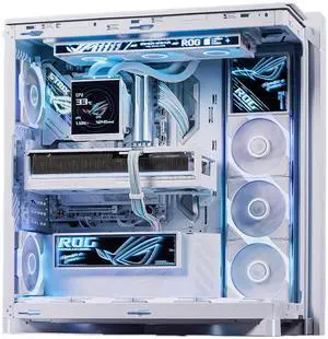 ASUS ROG Cronox GR801 standard mid-tower case, Featuring a brushed aluminum frame, Support for E-ATX and BTF motherboards, Compatibility with up to 14 120mm fans, 10 preset lighting effects, White ASUS ROG Cronox GR801 standard mid-tower case, Featuring a brushed aluminum frame, Support for E-ATX and BTF motherboards, Compatibility with up to 14 120mm fans, 10 preset lighting effects, White