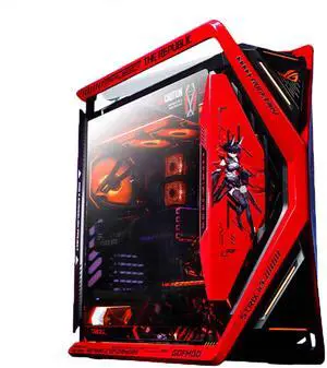 ASUS ROG GR701 RO Ji Custom Full-Tower Case, upports ATX and EATX motherboards, Features an aluminum alloy X-shaped frame, 4 140 mm fans, Supports AURA SYNC lighting effects, Red ASUS ROG GR701 RO Ji Custom Full-Tower Case, upports ATX and EATX motherboards, Features an aluminum alloy X-shaped frame, 4 140 mm fans, Supports AURA SYNC lighting effects, Red