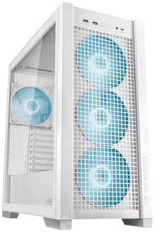 ASUS TUF GAMING GT302 ARGB Mid-Tower Case, Equipped with 4 140 x 28 mm ARGB fans, Supports BTF 2.0 rear-mounted motherboards, Features two USB-A and USB Type-C ports, White ASUS TUF GAMING GT302 ARGB Mid-Tower Case, Equipped with 4 140 x 28 mm ARGB fans, Supports BTF 2.0 rear-mounted motherboards, Features two USB-A and USB Type-C ports, White