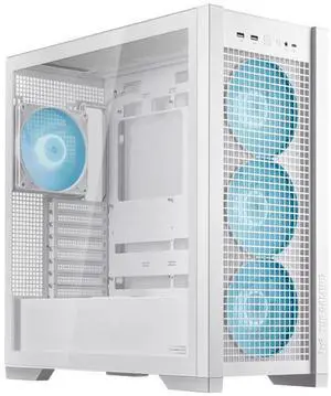 ASUS TUF GAMING GT302 ARGB Mid-Tower Case, Equipped with 4 140 x 28 mm ARGB fans, Supports BTF 2.0 rear-mounted motherboards, Features two USB-A and USB Type-C ports, White ASUS TUF GAMING GT302 ARGB Mid-Tower Case, Equipped with 4 140 x 28 mm ARGB fans, Supports BTF 2.0 rear-mounted motherboards, Features two USB-A and USB Type-C ports, White