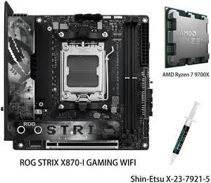 ASUS ROG STRIX X870-I GAMING WIFI Motherboard & AMD Ryzen 7 9700X CPU Combo , AM5 X870 Mini ITX mITX 10+2+1 power , Dynamic OC Switcher, Core Flex , DDR5 AEMP, WiFi 7, 2x M.2 , PCIe® 5.0 , USB4 , AI ASUS ROG STRIX X870-I GAMING WIFI Motherboard & AMD Ryzen 7 9700X CPU Combo , AM5 X870 Mini ITX mITX 10+2+1 power , Dynamic OC Switcher, Core Flex , DDR5 AEMP, WiFi 7, 2x M.2 , PCIe® 5.0 , USB4 , AI