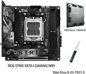 ASUS ROG STRIX X870-I GAMING WIFI Motherboard & AMD Ryzen 7 9800X3D CPU Combo , AM5 X870 Mini ITX mITX 10+2+1 power , Dynamic OC Switcher, Core Flex , DDR5 AEMP, WiFi 7, 2x M.2 , PCIe® 5.0 , USB4 , AI ASUS ROG STRIX X870-I GAMING WIFI Motherboard & AMD Ryzen 7 9800X3D CPU Combo , AM5 X870 Mini ITX mITX 10+2+1 power , Dynamic OC Switcher, Core Flex , DDR5 AEMP, WiFi 7, 2x M.2 , PCIe® 5.0 , USB4 , AI