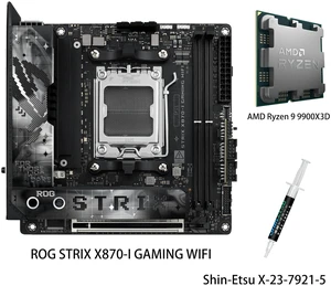 ASUS ROG STRIX X870-I GAMING WIFI Motherboard & AMD Ryzen 9 9900X3D CPU Combo , AM5 X870 Mini ITX mITX 10+2+1 power , Dynamic OC Switcher, Core Flex , DDR5 AEMP, WiFi 7, 2x M.2 , PCIe® 5.0 , USB4 , AI ASUS ROG STRIX X870-I GAMING WIFI Motherboard & AMD Ryzen 9 9900X3D CPU Combo , AM5 X870 Mini ITX mITX 10+2+1 power , Dynamic OC Switcher, Core Flex , DDR5 AEMP, WiFi 7, 2x M.2 , PCIe® 5.0 , USB4 , AI