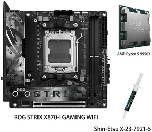 ASUS ROG STRIX X870-I GAMING WIFI Motherboard & AMD Ryzen 9 9950X CPU Combo , AM5 X870 Mini ITX mITX 10+2+1 power , Dynamic OC Switcher, Core Flex , DDR5 AEMP, WiFi 7, 2x M.2 , PCIe® 5.0 , USB4 , AI ASUS ROG STRIX X870-I GAMING WIFI Motherboard & AMD Ryzen 9 9950X CPU Combo , AM5 X870 Mini ITX mITX 10+2+1 power , Dynamic OC Switcher, Core Flex , DDR5 AEMP, WiFi 7, 2x M.2 , PCIe® 5.0 , USB4 , AI