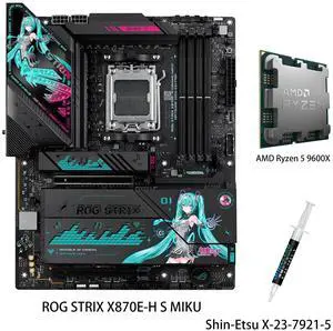 ASUS ROG STRIX X870E-H S MIKU motherboard & AMD Ryzen 5 9600X CPU Combo, GAMING WIFI7 HATSUNE MIKU EDITION, AMD X870E ATX motherboard, Core Flex, DDR5, PCIe 5.0, dual USB4 ASUS ROG STRIX X870E-H S MIKU motherboard & AMD Ryzen 5 9600X CPU Combo, GAMING WIFI7 HATSUNE MIKU EDITION, AMD X870E ATX motherboard, Core Flex, DDR5, PCIe 5.0, dual USB4
