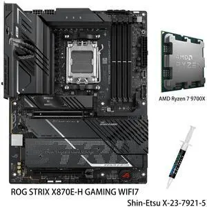 ASUS ROG STRIX X870E-H GAMING WIFI7 Motherboard & AMD Ryzen 7 9700X CPU Combo, AMD X870E-H ATX motherboard with 16+2+1 power stages, DDR5 AEMP, WiFi 7, 4x M.2, PCIe 5.0 ASUS ROG STRIX X870E-H GAMING WIFI7 Motherboard & AMD Ryzen 7 9700X CPU Combo, AMD X870E-H ATX motherboard with 16+2+1 power stages, DDR5 AEMP, WiFi 7, 4x M.2, PCIe 5.0