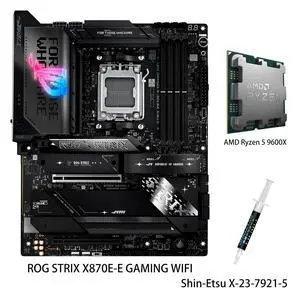 ASUS ROG STRIX X870E-E GAMING WIFI Motherboard & AMD Ryzen 5 9600X CPU Combo, AM5 X870 ATX , 18+2+2 power stages, Dynamic OC Switcher, Core Flex, DDR5 AEMP, WiFi 7, 5x M.2, PCIe 5.0, USB4, AI ASUS ROG STRIX X870E-E GAMING WIFI Motherboard & AMD Ryzen 5 9600X CPU Combo, AM5 X870 ATX , 18+2+2 power stages, Dynamic OC Switcher, Core Flex, DDR5 AEMP, WiFi 7, 5x M.2, PCIe 5.0, USB4, AI