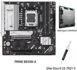 ASUS PRIME B850M-A Motherboard & AMD Ryzen9 9950X3D CPU Combo, AMD B850 (AM5 Socket) micro-ATX,5PCIe 5.0 Ready,three M.2 slots,Realtek 2.5Gb Ethernet,dual DisplayPort,front USB 5Gbps Type-C support ASUS PRIME B850M-A Motherboard & AMD Ryzen9 9950X3D CPU Combo, AMD B850 (AM5 Socket) micro-ATX,5PCIe 5.0 Ready,three M.2 slots,Realtek 2.5Gb Ethernet,dual DisplayPort,front USB 5Gbps Type-C support