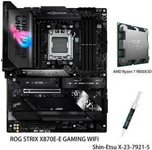 ASUS ROG STRIX X870E-E GAMING WIFI Motherboard & AMD Ryzen 7 9800X3D CPU Combo, AM5 X870 ATX , 18+2+2 power stages, Dynamic OC Switcher, Core Flex, DDR5 AEMP, WiFi 7, 5x M.2, PCIe 5.0, USB4, AI ASUS ROG STRIX X870E-E GAMING WIFI Motherboard & AMD Ryzen 7 9800X3D CPU Combo, AM5 X870 ATX , 18+2+2 power stages, Dynamic OC Switcher, Core Flex, DDR5 AEMP, WiFi 7, 5x M.2, PCIe 5.0, USB4, AI