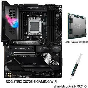 ASUS ROG STRIX X870E-E GAMING WIFI Motherboard & AMD Ryzen 7 9850X3D CPU Combo, AM5 X870 ATX , 18+2+2 power stages, Dynamic OC Switcher, Core Flex, DDR5 AEMP, WiFi 7, 5x M.2, PCIe 5.0, USB4, AI ASUS ROG STRIX X870E-E GAMING WIFI Motherboard & AMD Ryzen 7 9850X3D CPU Combo, AM5 X870 ATX , 18+2+2 power stages, Dynamic OC Switcher, Core Flex, DDR5 AEMP, WiFi 7, 5x M.2, PCIe 5.0, USB4, AI