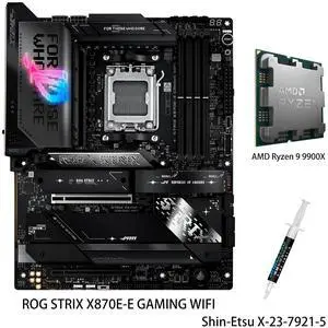 ASUS ROG STRIX X870E-E GAMING WIFI Motherboard & AMD Ryzen 9 9900X CPU Combo, AM5 X870 ATX , 18+2+2 power stages, Dynamic OC Switcher, Core Flex, DDR5 AEMP, WiFi 7, 5x M.2, PCIe 5.0, USB4, AI ASUS ROG STRIX X870E-E GAMING WIFI Motherboard & AMD Ryzen 9 9900X CPU Combo, AM5 X870 ATX , 18+2+2 power stages, Dynamic OC Switcher, Core Flex, DDR5 AEMP, WiFi 7, 5x M.2, PCIe 5.0, USB4, AI