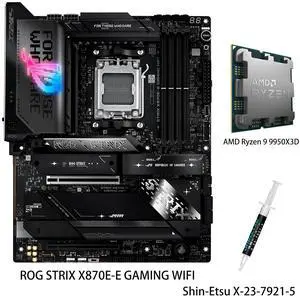 ASUS ROG STRIX X870E-E GAMING WIFI Motherboard & AMD Ryzen 9 9950X3D CPU Combo, AM5 X870 ATX , 18+2+2 power stages, Dynamic OC Switcher, Core Flex, DDR5 AEMP, WiFi 7, 5x M.2, PCIe 5.0, USB4, AI ASUS ROG STRIX X870E-E GAMING WIFI Motherboard & AMD Ryzen 9 9950X3D CPU Combo, AM5 X870 ATX , 18+2+2 power stages, Dynamic OC Switcher, Core Flex, DDR5 AEMP, WiFi 7, 5x M.2, PCIe 5.0, USB4, AI