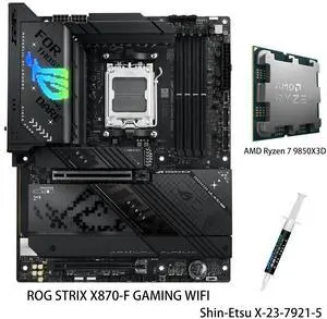 ASUS ROG STRIX X870-F GAMING WIFI Motherboard & AMD Ryzen 7 9850X3D CPU Combo , X870 ATX AM5 , four M.2 slots , 2 USB4 ports , USB 10Gbps Type-C with PD 3.0 up to 30W , AI OC , Aura Sync RGB lighting ASUS ROG STRIX X870-F GAMING WIFI Motherboard & AMD Ryzen 7 9850X3D CPU Combo , X870 ATX AM5 , four M.2 slots , 2 USB4 ports , USB 10Gbps Type-C with PD 3.0 up to 30W , AI OC , Aura Sync RGB lighting