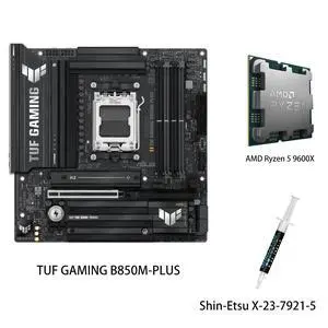 ASUS TUF GAMING B850M-PLUS Motherboard & AMD Ryzen 5 9600X CPU Combo, AMD B850 mATX motherboard,AM5 DDR5, three M.2slots, Realtek 2.5Gb Ethernet,DisplayPort, rear USB20Gbps Type-c ASUS TUF GAMING B850M-PLUS Motherboard & AMD Ryzen 5 9600X CPU Combo, AMD B850 mATX motherboard,AM5 DDR5, three M.2slots, Realtek 2.5Gb Ethernet,DisplayPort, rear USB20Gbps Type-c