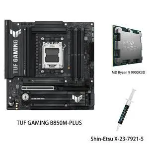 ASUS TUF GAMING B850M-PLUS Motherboard & AMD Ryzen 9 9900X3D CPU Combo, AMD B850 mATX motherboard,AM5 DDR5, three M.2slots, Realtek 2.5Gb Ethernet,DisplayPort, rear USB20Gbps Type-c ASUS TUF GAMING B850M-PLUS Motherboard & AMD Ryzen 9 9900X3D CPU Combo, AMD B850 mATX motherboard,AM5 DDR5, three M.2slots, Realtek 2.5Gb Ethernet,DisplayPort, rear USB20Gbps Type-c