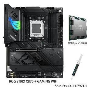 ASUS ROG STRIX X870-F GAMING WIFI Motherboard & AMD Ryzen 5 9600X CPU Combo , X870 ATX AM5 , four M.2 slots , 2 USB4 ports , USB 10Gbps Type-C with PD 3.0 up to 30W , AI OC , Aura Sync RGB lighting ASUS ROG STRIX X870-F GAMING WIFI Motherboard & AMD Ryzen 5 9600X CPU Combo , X870 ATX AM5 , four M.2 slots , 2 USB4 ports , USB 10Gbps Type-C with PD 3.0 up to 30W , AI OC , Aura Sync RGB lighting