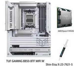 ASUS TUF GAMING B850-BTF WIFI W Motherboard & AMD Ryzen 9 9950X CPU Combo, AMD B850 ATX Motherboard,AM5,Hidden-Connector Design,14+2+1 80A DrMOS Power Stages,PCIe 5.0 Ready,3X M.2,Wi-Fi 7, 2.5Gb LAN ASUS TUF GAMING B850-BTF WIFI W Motherboard & AMD Ryzen 9 9950X CPU Combo, AMD B850 ATX Motherboard,AM5,Hidden-Connector Design,14+2+1 80A DrMOS Power Stages,PCIe 5.0 Ready,3X M.2,Wi-Fi 7, 2.5Gb LAN
