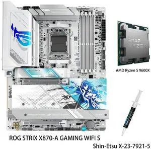 ASUS ROG STRIX X870-A GAMING WIFI S motherboard & AMD Ryzen 5 9600X CPU Combo, AMD AM5 X870 ATX motherboard 16+2+2 power stages, DDR5 AEMP, WiFi 7, 4x M.2, PCIe 5.0, USB4, Ready for Advanced AI PCs ASUS ROG STRIX X870-A GAMING WIFI S motherboard & AMD Ryzen 5 9600X CPU Combo, AMD AM5 X870 ATX motherboard 16+2+2 power stages, DDR5 AEMP, WiFi 7, 4x M.2, PCIe 5.0, USB4, Ready for Advanced AI PCs