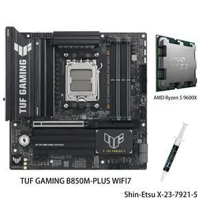ASUS TUF GAMING B850M-PLUS WIFI7 Motherboard & AMD Ryzen 5 9600X CPU Combo, 14+2+1 80A DrMOS, DDR5, PCIe 5.0, three M.2 slots, WiFi 7, 2.5GbE, rear USB-C 20Gbps and front USB-C 10Gbps ASUS TUF GAMING B850M-PLUS WIFI7 Motherboard & AMD Ryzen 5 9600X CPU Combo, 14+2+1 80A DrMOS, DDR5, PCIe 5.0, three M.2 slots, WiFi 7, 2.5GbE, rear USB-C 20Gbps and front USB-C 10Gbps