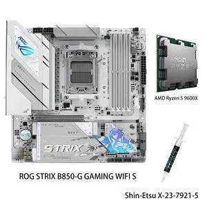ASUS ROG STRIX B850-G GAMING WIFI S Motherboard & AMD Ryzen 5 9600X CPU Combo, AMD AM5 B850 mATX white Motherboard, DDR5 WIFI 7,4x M.2, PCIe 5.0 x16, USB 20Gbps Type-C, Ryzen 5 9000 Series ASUS ROG STRIX B850-G GAMING WIFI S Motherboard & AMD Ryzen 5 9600X CPU Combo, AMD AM5 B850 mATX white Motherboard, DDR5 WIFI 7,4x M.2, PCIe 5.0 x16, USB 20Gbps Type-C, Ryzen 5 9000 Series