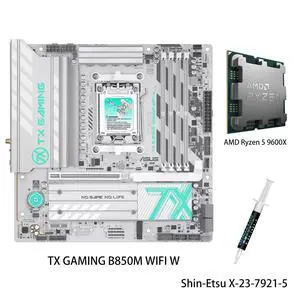 ASUS TX GAMING B850M WIFI W Motherboard & AMD Ryzen 5 9600X CPU Combo, AMD B850 M-ATX motherboard AM5, DDR5, Wi-Fi 6, BIOS FlashBack, 2.5Gb Ethernet, front USB 5Gbps Type-C, AuraSync ASUS TX GAMING B850M WIFI W Motherboard & AMD Ryzen 5 9600X CPU Combo, AMD B850 M-ATX motherboard AM5, DDR5, Wi-Fi 6, BIOS FlashBack, 2.5Gb Ethernet, front USB 5Gbps Type-C, AuraSync