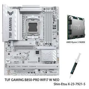 ASUS TUF GAMING B850-PRO WIFI7 W NEO Motherboard & AMD Ryzen 5 9600X CPU Combo, AMD AM5, DDR5, Realtek 2.5Gb Ethernet, BIOS FlashBack, three M.2 slots, front USB 20Gbps Type-C, WiFi 7, AuraSync ASUS TUF GAMING B850-PRO WIFI7 W NEO Motherboard & AMD Ryzen 5 9600X CPU Combo, AMD AM5, DDR5, Realtek 2.5Gb Ethernet, BIOS FlashBack, three M.2 slots, front USB 20Gbps Type-C, WiFi 7, AuraSync