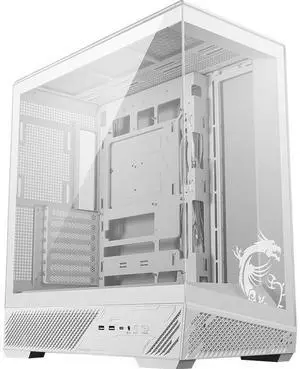 MSI MAG PANO 131L PZ WHITE MidTower Gaming Ocean View PC Case, Regular & BackConnect ATX/MicroATX MiniITX Support, Vertical GPU Mount, Tempered Glass Panel, 360mm AIO Support, Rotatable GPU Bracke MSI MAG PANO 131L PZ WHITE MidTower Gaming Ocean View PC Case, Regular & BackConnect ATX/MicroATX MiniITX Support, Vertical GPU Mount, Tempered Glass Panel, 360mm AIO Support, Rotatable GPU Bracke