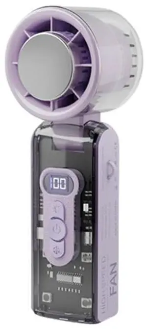 Handheld Turbo Fan Mini Ice Cooler USB Powered Digital Display Outdoor Camping Travel Desktop Folding Summer Cooling Fans (Purple)