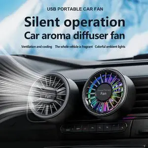 Amblive Carbon Fiber Car Fan with 3 Aromatherapy Pads  3-Speed USB Air Circulator with 7-Color LED Lights, Portable Dashboard Fan for Car, SUV, Truck, RV Interior Cooling, No Battery Required