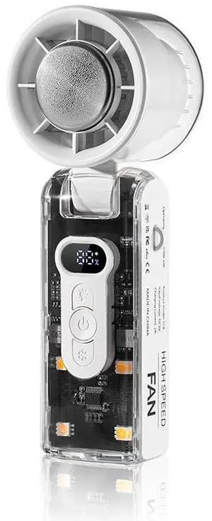 USB Rechargeable Cold Fan Large Capacity 3600mAh Battery, 100-level Stepless Air Volume Adjustment, Folding & Led Lighting, Cyberpunk Style, Use Outdoors and Indoors White