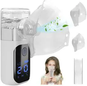 Monport| Handheld Nebulizer for Adults Kids - 3 Speed Modes, USB-C Rechargeable, Self-Clean Function, Quiet Inhaler with LCD Screen & Masks  (For Cough, Cold, Asthma - Home & Travel Use)