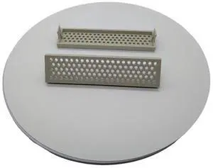 2x - 3.5 inch disk drive bay cover holes - circles . beige - khaki replacement computer tower parts. Vintage look