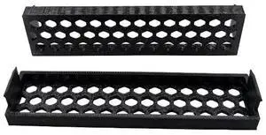 2x - 3.5 inch disk drive bay cover vented small hexagon holes. black replacement computer tower parts.
