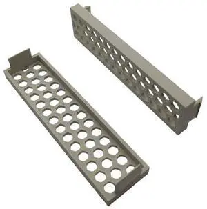 2x - 3.5 inch disk drive bay cover vented small hexagon holes. beige - khaki replacement computer tower parts. Vintage pc look