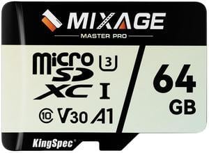 MIXAGE 64GB microSDXC Memory Cards, UHS-I, V30, A1, 4K UHD Micro SD Card, Speed Up to 175MB/s, 3D NAND Flash MicroSD 64GB 1 Pack