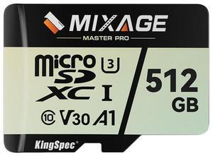 MIXAGE 512GB microSDXC Memory Cards, UHS-I, V30, A1, 4K UHD Micro SD Card, Speed Up to 175MB/s, 3D NAND Flash MicroSD 512GB 1 Pack