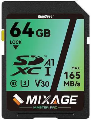 MIXAGE 64GB 4K 8K Video Card UHS-I U3 V30 A1 Speed Up to 165MB/s SD Memory SDXC