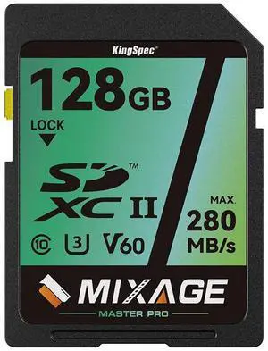 MIXAGE 128GB SD Memory Card V60 UHS-II U3 A1 Speed Up to 280MB/s C10 SDXC for 4k/8k Video