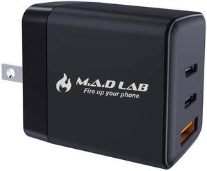 M.A.D LAB 65W GaN Fast Charger 3-Port USB C Charger Block, Compact Travel Adapter, Swappable Plugs, High-Speed Charging for iPhone, iPad, MacBook, Android, and More M.A.D LAB 65W GaN Fast Charger 3-Port USB C Charger Block, Compact Travel Adapter, Swappable Plugs, High-Speed Charging for iPhone, iPad, MacBook, Android, and More