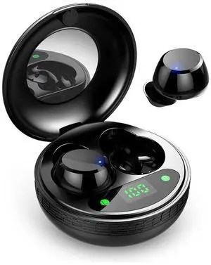 new Q016 in -ear Bluetooth head phones, featuring, a compact charging, case with creative music symbol design and a sport