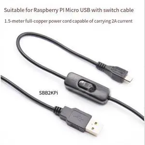 Suitable for Raspberry Pl Micro USB with switch cable, 1.5-meter all-copper power cord with a current of 2A