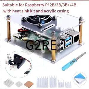 Suitable for Raspberry Pi3B/3B+/4B with cooling fan and acrylic casing