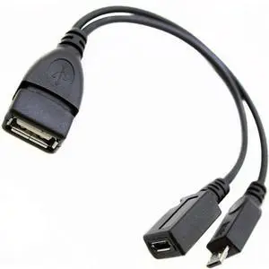 External power supply compatible with mobile phones, tablets. Micro UsB OTG data cable with power supply port. MicrUSBcable.