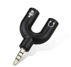 between mobile phone and computerHeadohane spliterwith three outout lines. divided into two forcomputerconnection, and capable of converting to a 3.5mm connector for sharinp