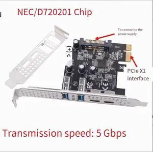 PCle to 2-port USB 3.0 + Type-C expansion card for desktop computer USB adapter 5Gbps 2A2
C Card NEC