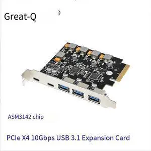 PCle to USB 3.0 Expansion Adapter 20 Type-C 30 USB A Power-Free ASM3142 chip